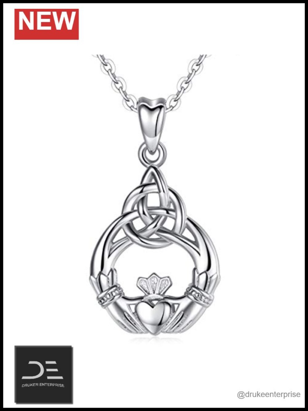 925 Sterling Silver Claddagh Necklace Irish Celtic Pendant for Women